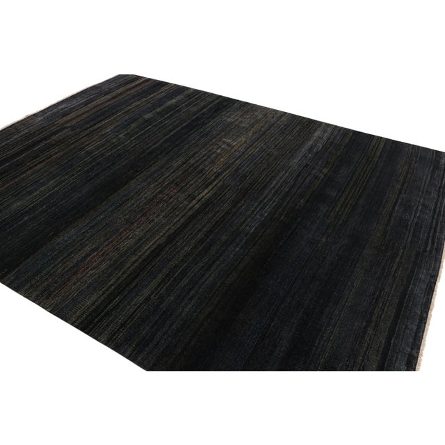 2010s Rug & Kilim’s Modern Textural Rug in Dark Blue and Grisailles Stripes and Striae For Sale - Image 5 of 7
