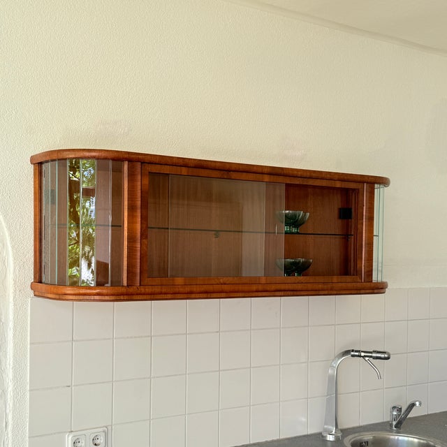 Mid-Century Modern Polish Wall Showcase Cabinet in Beveled Glass and Wood Veneer, 1960s For Sale - Image 15 of 15
