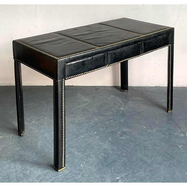 Vintage Boho Nailhead Leather Desk For Sale - Image 4 of 9