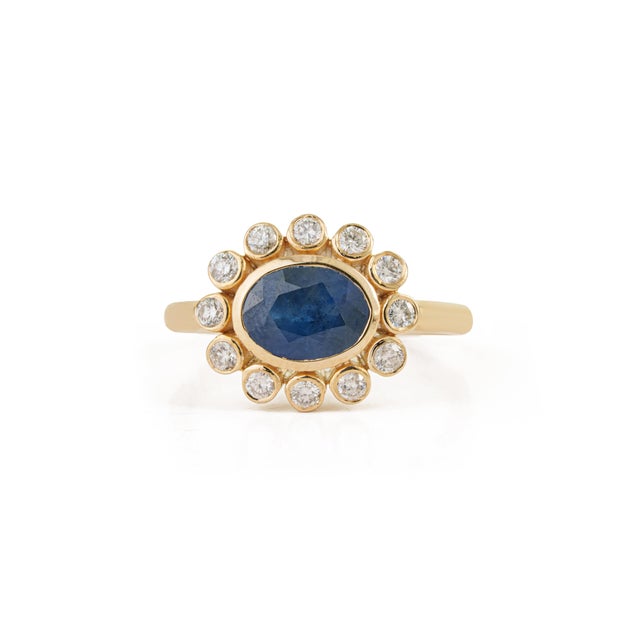 VR Jewels Modern 1.83ct Natural Sapphire Diamond Statement Ring in 14k Yellow Gold Size 4 For Sale - Image 4 of 17