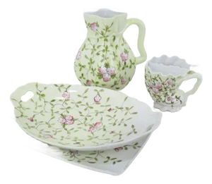 Vintage Hand-Painted Porcelain Pitcher & Plates Set With Floral Design