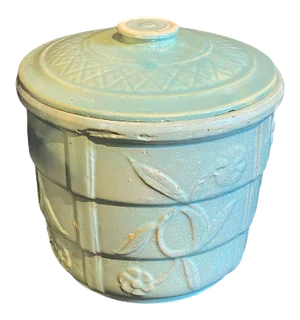Vintage Mid 20th Century Hand Crafted Celadon Ceramic Lidded Container Vessel
