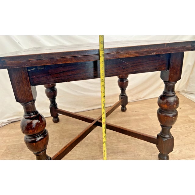 Early 20th Century English Tudor Expansion Table Turned Baluster Legs Quarter Sawn Oak, X-Stretcher For Sale - Image 11 of 16