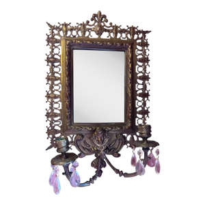 Antique Victorian Devil Fantasy Style Ornate Figural Beveled Mirror Candle Sconces