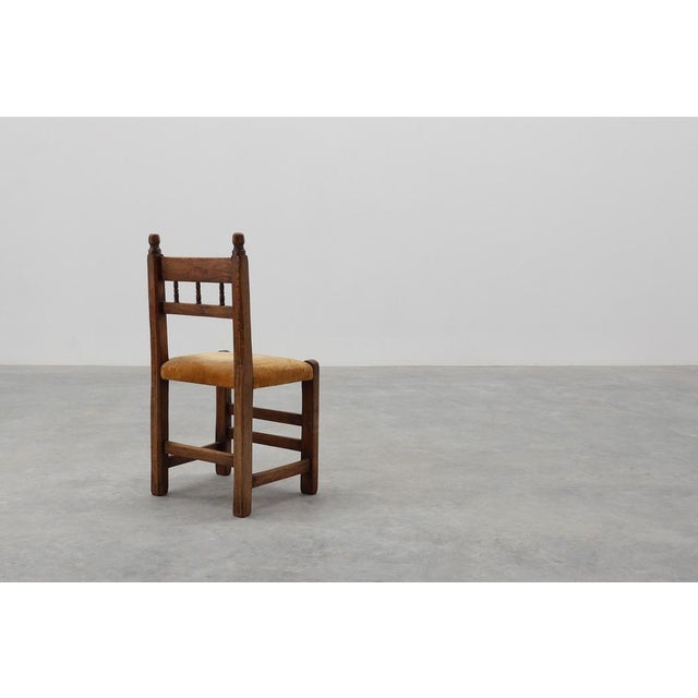 Spanish Hand-Carved Oak Side Chair with Velour Seat, 19th Century For Sale - Image 6 of 14