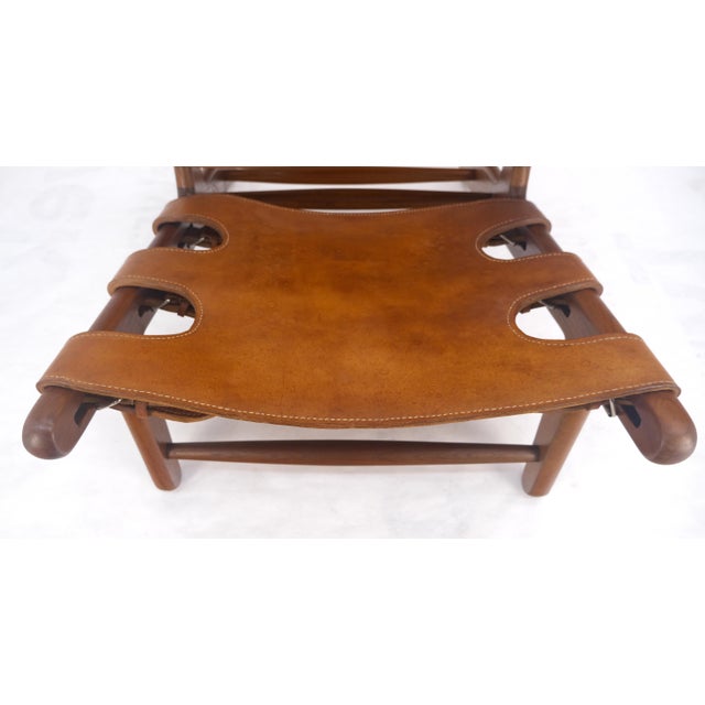 Hunting Chair in Teak Thick Leather Upholstery Lounge Chair MINT For Sale - Image 17 of 18