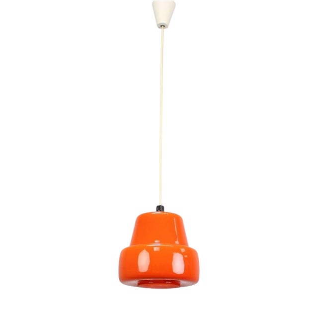 Vintage Orange Glass Pendant Lamp, Czechoslovakia, 1970 For Sale