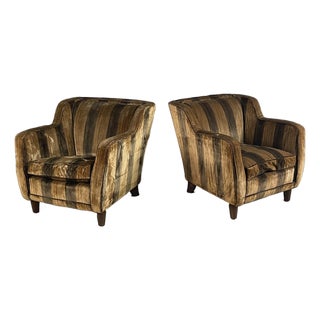 Italian Art Deco Striped Velvet Armchairs, 1930s, Set of 2 For Sale