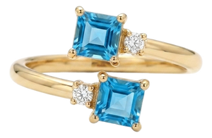 Swiss Blue Topaz Toi Et Moi Ring - Beautiful Engagement Ring for Her Us 7