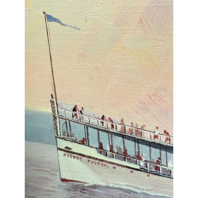 1970s Randles Robert Fulton Steamer Ship Nyc Hudson River Oil Painting For Sale - Image 4 of 10