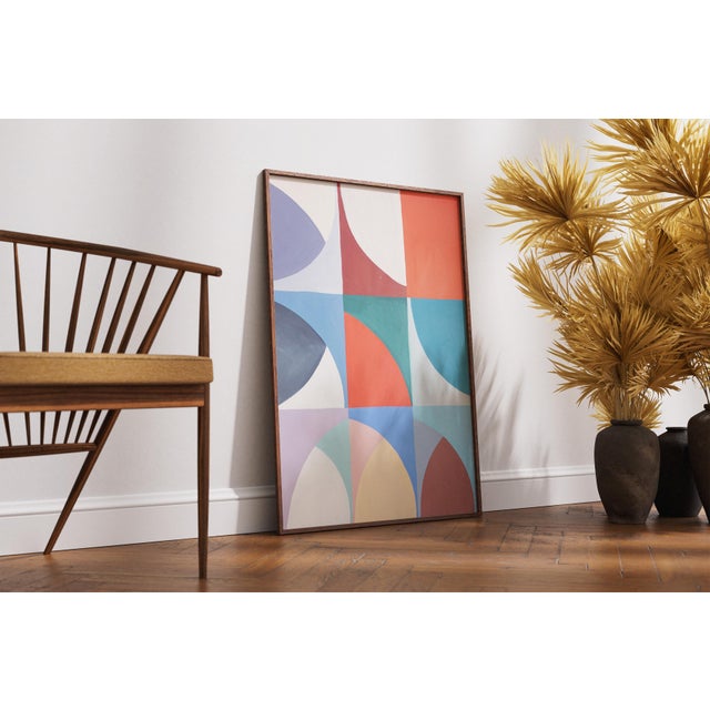 “Nine Skies” by Natalia Roman is a contemporary geometric abstraction that evokes shifting atmospheres through a refined...