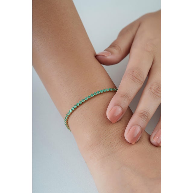 Not Yet Made - Made To Order Certified 3.47ct Natural Emerald Tennis Bracelet in 14k Yellow Gold For Sale - Image 5 of 16