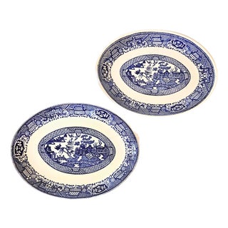 Vintage Flow Blue Willow Ironstone Platters- Set of Two For Sale