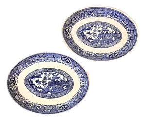 Vintage Flow Blue Willow Ironstone Platters- Set of Two