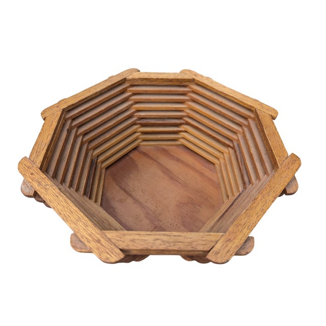 Vintage Popsicle Stick Folk Art Decorative Bowl For Sale - Image 11 of 15