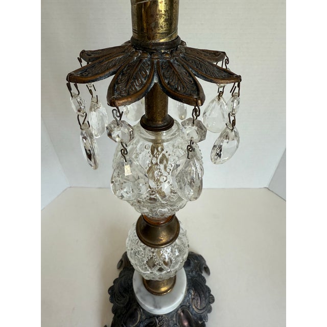 Hollywood Regency Brass & Cut Glass Ashtray Stand With Crystals and Marble Base For Sale - Image 9 of 12