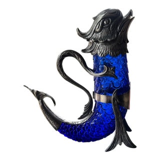 Hand-Blown Sapphire Blue Glass Claret With Silver Motifs For Sale