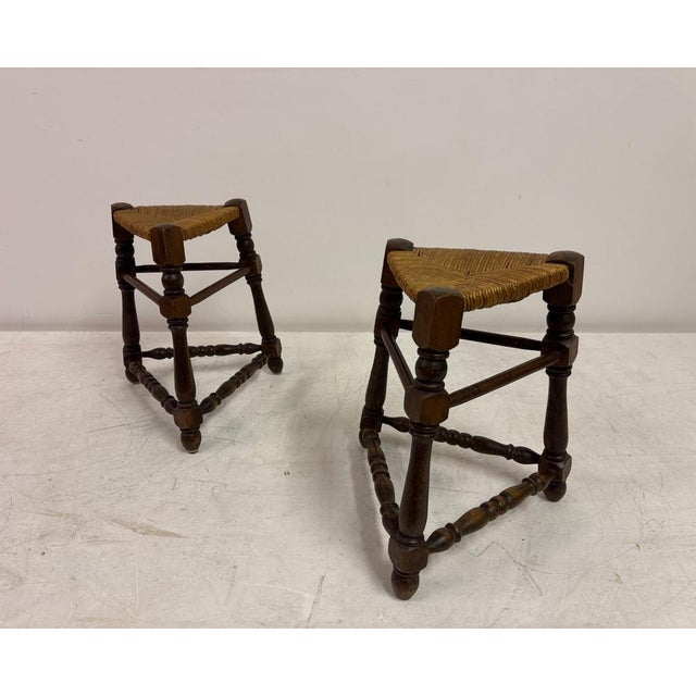 Oak and Rush Stools, 1970s, Set of 2 For Sale - Image 11 of 12