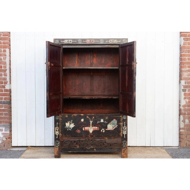 Chinoiserie Antique Black & Floral Chinoiserie Armoire For Sale - Image 3 of 11
