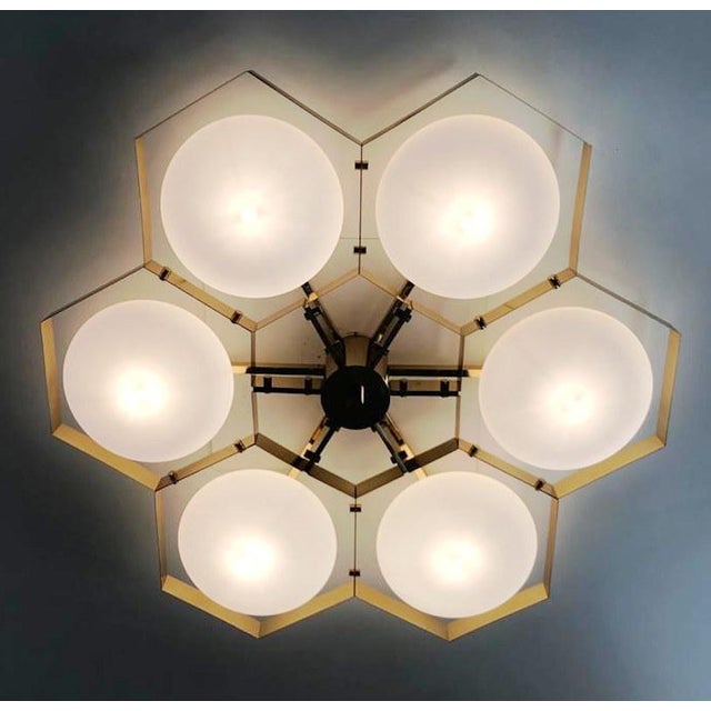Metal 21st Century Hive Polished Brass Matte White Murano Flush Mount by Fabio LTD For Sale - Image 7 of 9