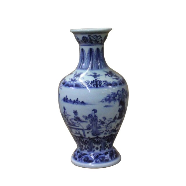 Chinese Blue White Porcelain Precise House Yard Scenery Vase For Sale - Image 4 of 7