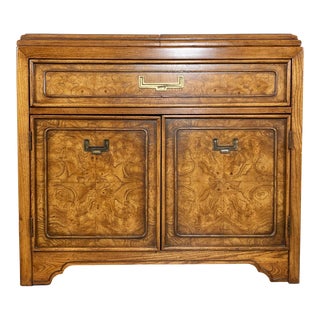 Vintage MCM Burl Wood Flip Top Rolling Bar Cart For Sale
