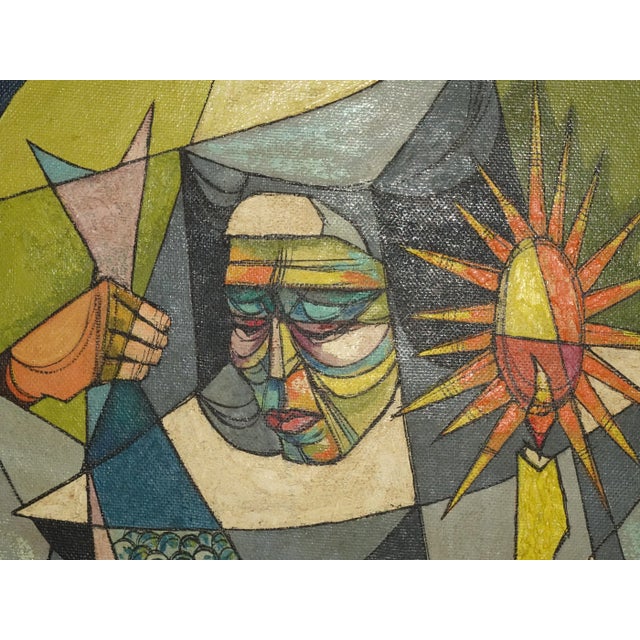 Mid 20th Century Cubist Oil Painting of a Nun with Candle, Framed For Sale - Image 4 of 13