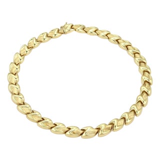 Mid 20th Century Z Shape 14k Yellow Gold Fancy Textured Link Collar Necklace For Sale
