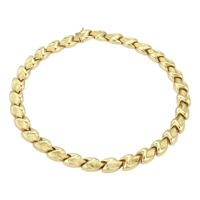 Mid 20th Century Z Shape 14k Yellow Gold Fancy Textured Link Collar Necklace For Sale