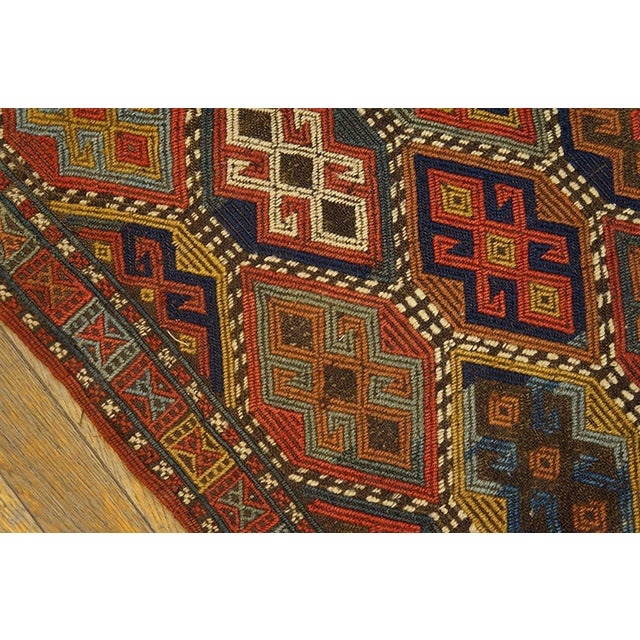 1900s Multi Diamond Tribal Antique Caucasian Verneh Flat-Weave 5'8" X 8' Rug Wool Carpet For Sale - Image 9 of 9