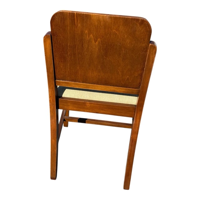 1930s Art Deco Walnut French Vanity Chair Newly Upholstered For Sale - Image 9 of 17