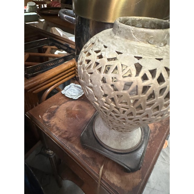 Abstract Vintage Cream Colored Ceramic Abstract Lamp For Sale - Image 3 of 8