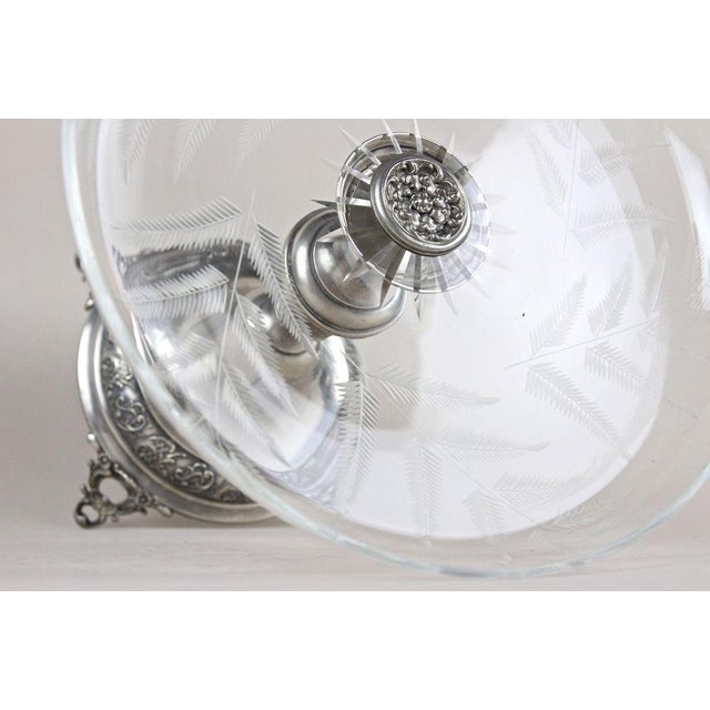 Silver Centerpiece with Engraved Glass Bowl, Austria, 1895 For Sale - Image 4 of 15