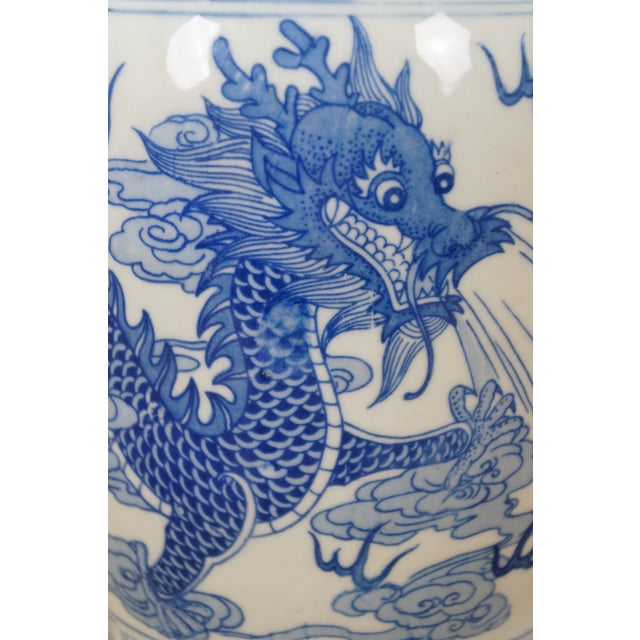 Chinese Chinoiserie Blue & White Porcelain Dragon Ginger Jar Mantel Vase Urn 11" For Sale - Image 12 of 14