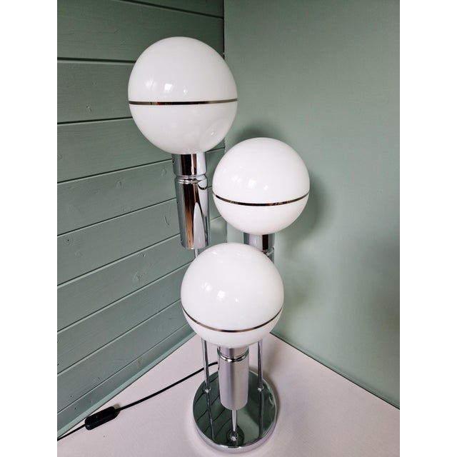 Space Age Floor Lamp in Chromed Metal and White Opaline Glass Globe from Sölken Leuchten, 1970 For Sale - Image 3 of 14