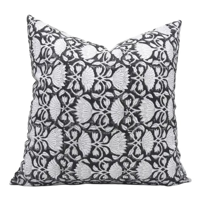 Fabdivine Handmade Block Printed Cushion Cover 20x20 Inch Off-White Linen For Sale