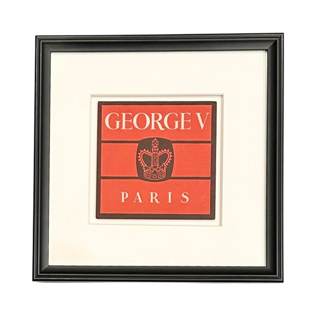 Mid-Century Modern Vintage Hotel George v Paris Hotel Framed Luggage Label For Sale - Image 3 of 9