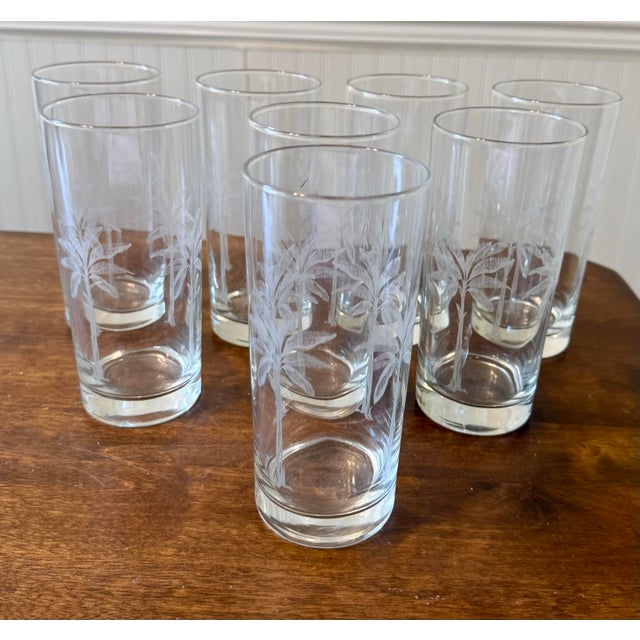 Late 20th Centurty Highball Tumblers With Etched Palm Tree Design - Set of 8 For Sale - Image 12 of 12