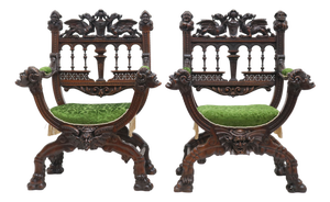 Antique Gothic Revival Chairs by Victor Aimone, 1880, Set of 2