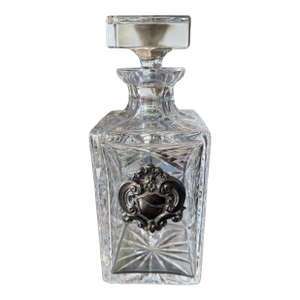 Vintage Atlantis Crystal Liquor Whiskey Pattern Glass Decanter With Silverplate Crest