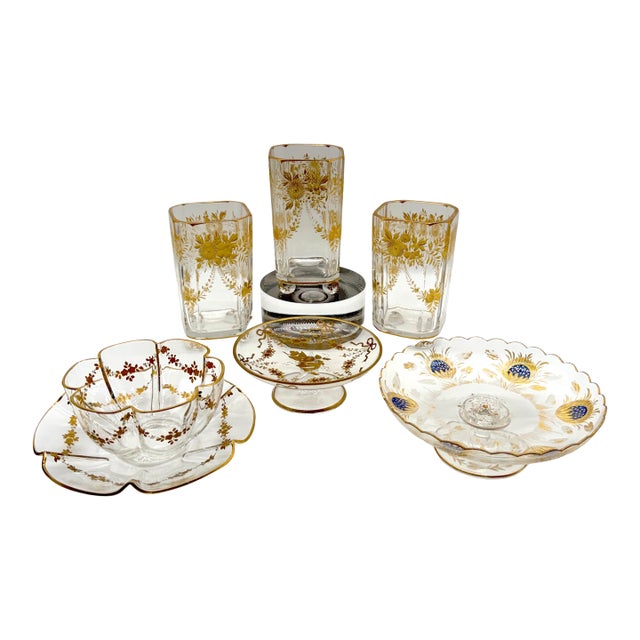 Collection of French Gilt Enameled Crystal Table Articles, Style of Baccarat For Sale