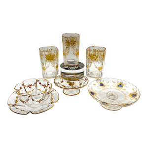 Collection of French Gilt Enameled Crystal Table Articles, Style of Baccarat