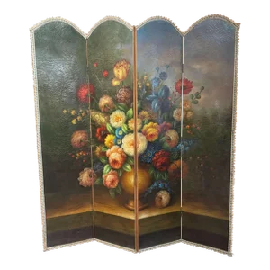 19th Century French Hand Painted Arched Four-Panel Folding Screen