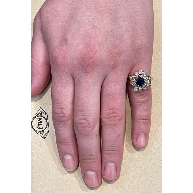 1 Carat Round Blue Sapphire & 1.65 Carat Diamond Cocktail Ring in 14 Karat Gold For Sale - Image 13 of 18