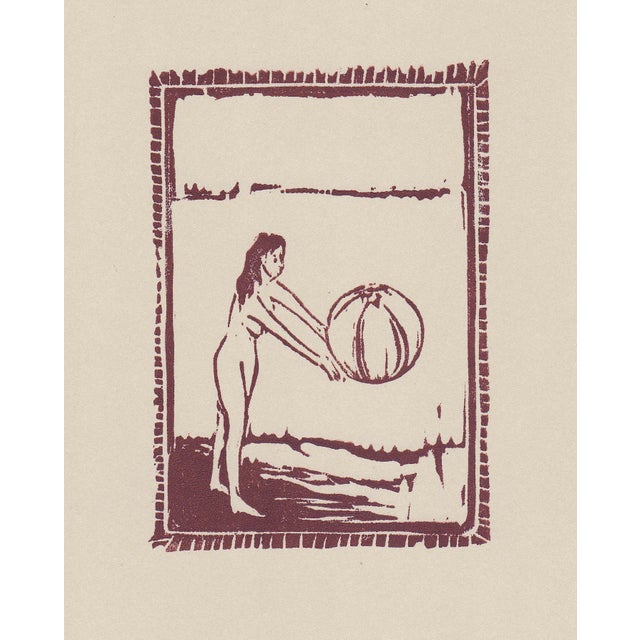 Mid-Century Modern Nude Figure Woodblock Print “Beach Ball” by Michelle Farro For Sale - Image 3 of 3