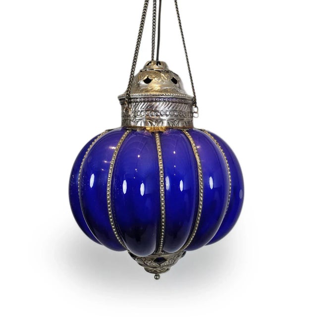 Vintage Blue Pumpkin Lantern For Sale - Image 4 of 6