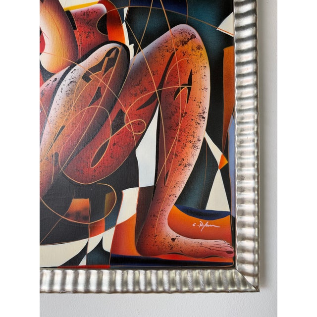 1980’s Vintage C. Ryan Cubist Figural Oil on Canvas Painting, Framed For Sale - Image 9 of 12