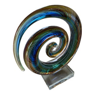 Vintage Murano Glass Colorful Rainbow Swirl on Lucite Abstract Sculpture For Sale