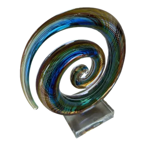 Vintage Murano Glass Colorful Rainbow Swirl on Lucite Abstract Sculpture