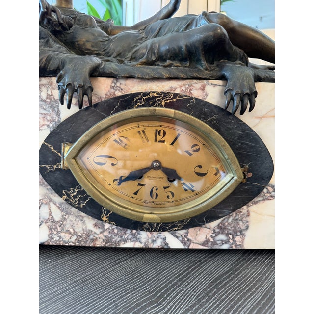 Bronze Vintage Marble & Bronze Art Deco Stye Clock For Sale - Image 8 of 10
